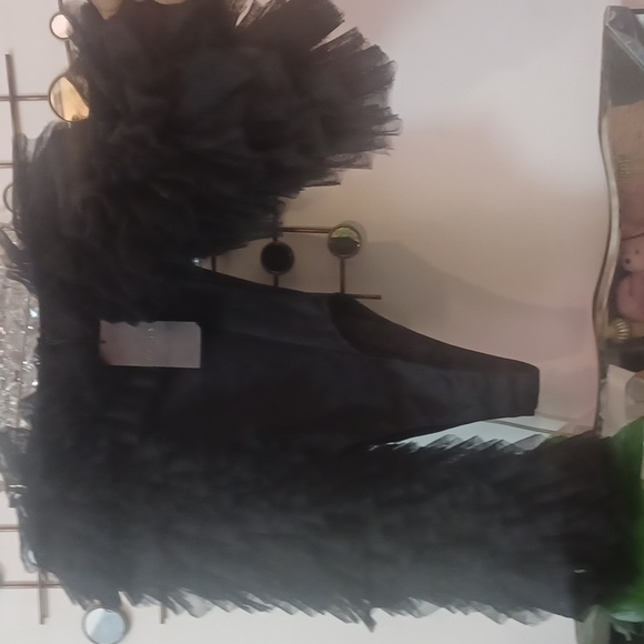 AKIRA Black "AWARD WINNER" Bardot Layers Mesh Ruffles Bodysuit M. - Picture 3 of 8